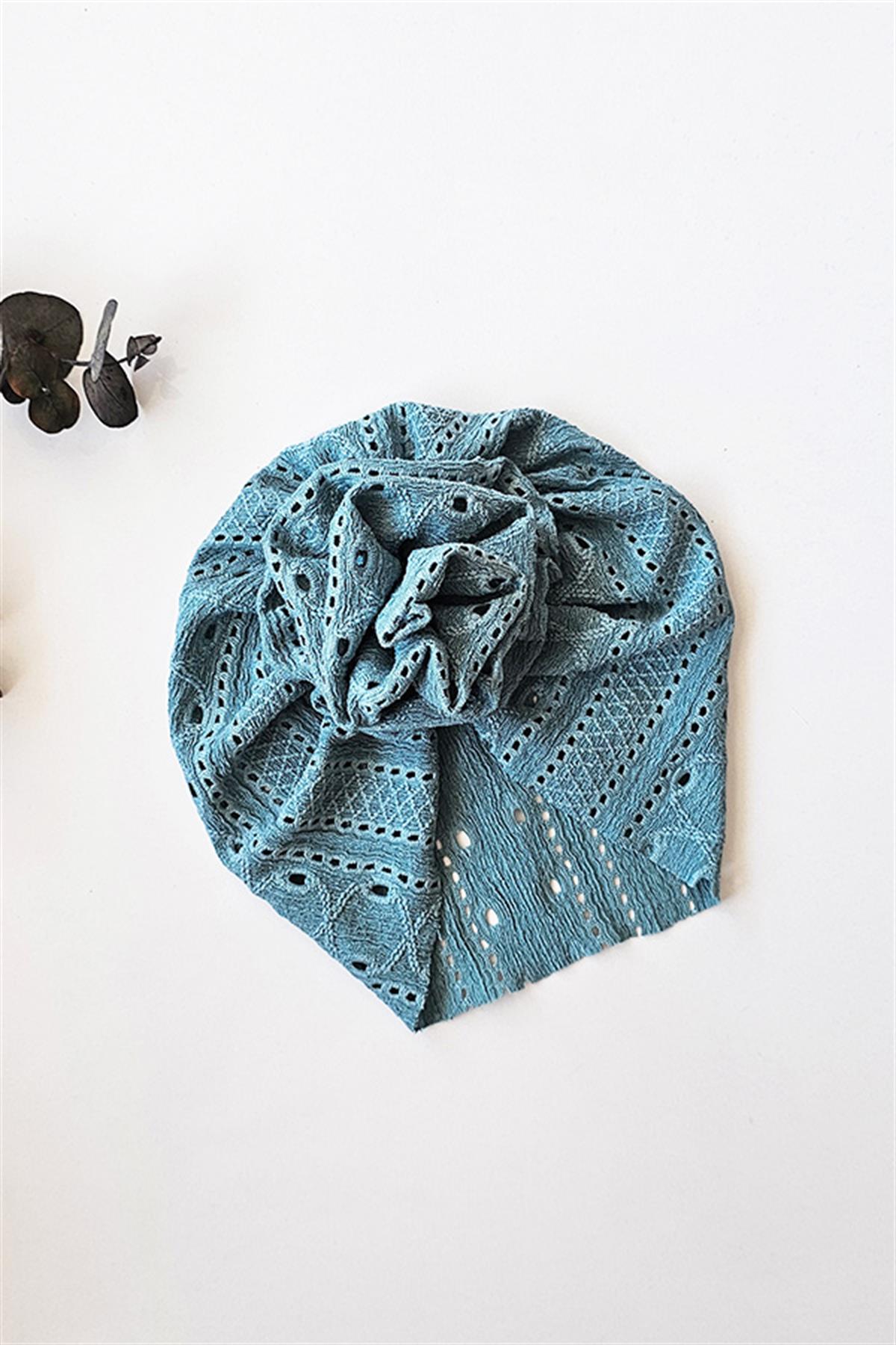 Turkuaz Renkli Fisto Bebek Çiçek Bone