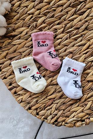 3lü I Love Dad Yenidoğan Bebek Çorabı