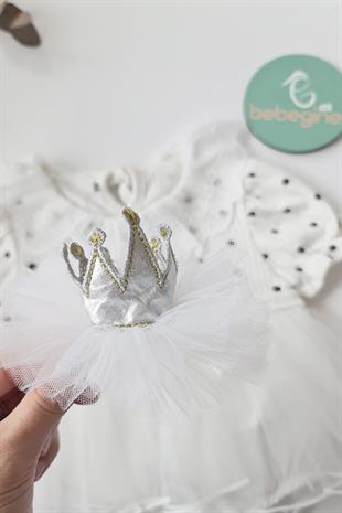 Beyaz Renkli Puanlı Prenses Kız Bebek Romper