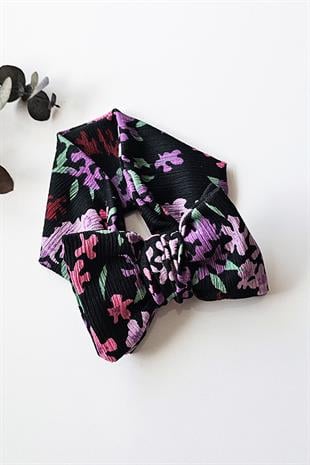 Mor Çiçek Desenli Bürümcük Bebek XXL Fiyonk Bandana
