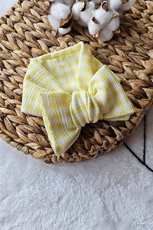 Sarı Kareli Bürümcük Bebek XXL Fiyonk Bandana
