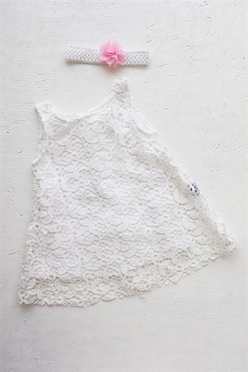 Beyaz Renkli Bebek Güpür Elbise Takımı