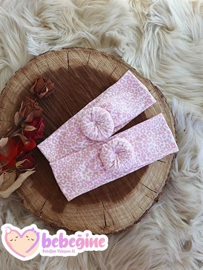 Beyaz Renkli Pembe Leopar Desenli Bebek Donut Bandana