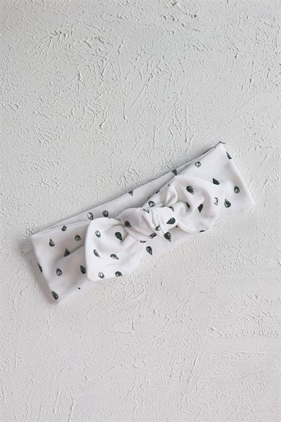 Beyaz Renkli Yeşil Damla Desenli Bebek Tavşan Kulak Bandana