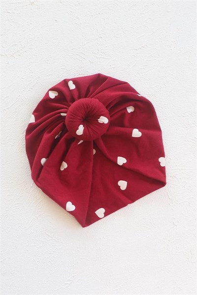 Bordo Renkli Kalp Desenli Bebek Donut Bone