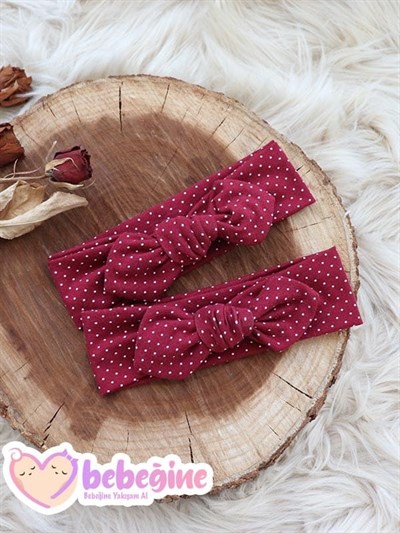 Bordo Renkli Puanlı Bebek Tavşan Kulak Bandana