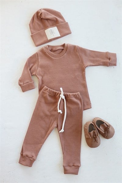 Camel Renkli Bereli Unisex Bebek Kışlık Konsept Takım