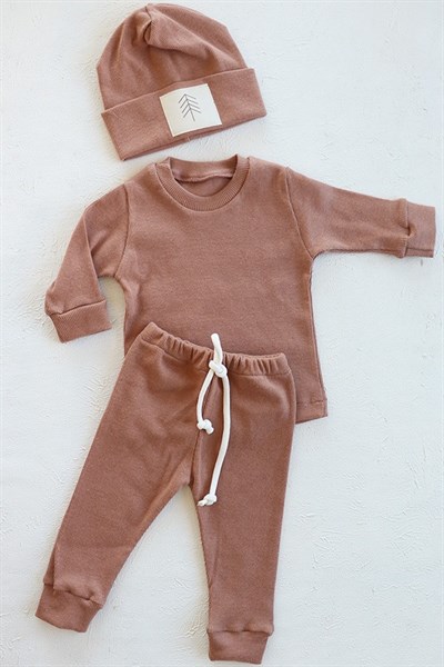 Camel Renkli Bereli Unisex Bebek Kışlık Takım