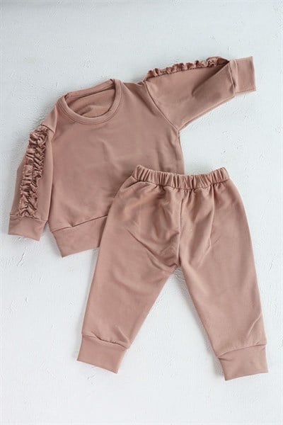 Camel Renkli Fırfırlı Bebek Eşofman Takımı