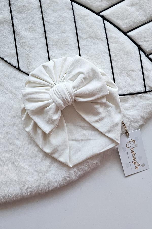 Ekru Renkli Bebek Fiyonk Bone