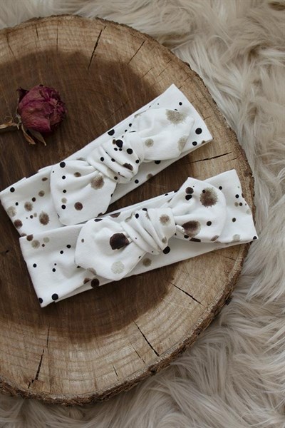Ekru Renkli Kahve Benekli Bebek Tavşan Kulak Bandana