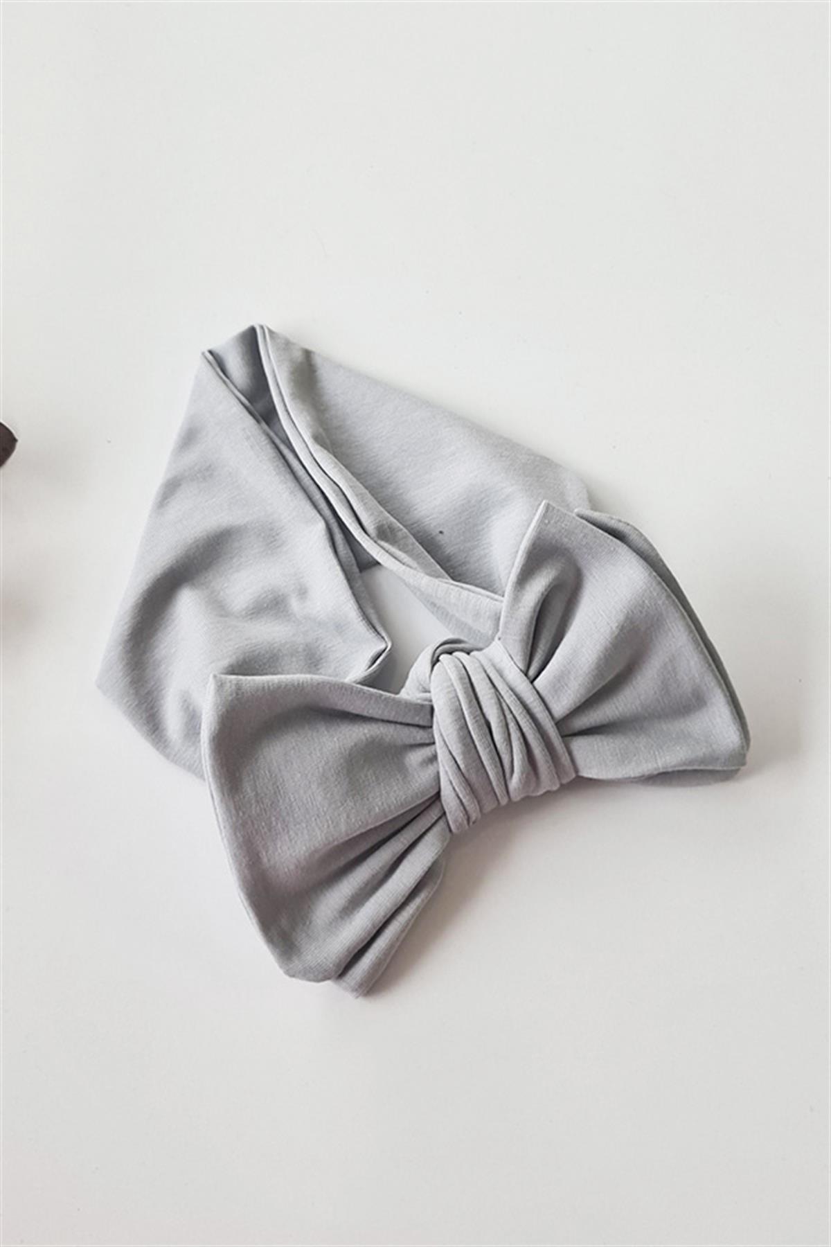 Gri Renkli XXL Fiyonk Penye Bandana