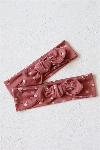 Gül Kurusu Renkli Çiçek Desenli Bebek Tavşan Kulak Bandana