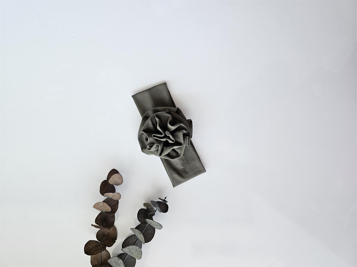 Haki Renkli Çiçek Bandana