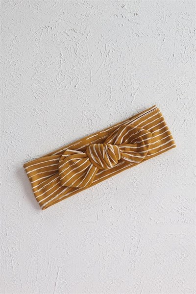 Hardal Renkli Çizgi Desenli Bebek Tavşan Kulak Bandana