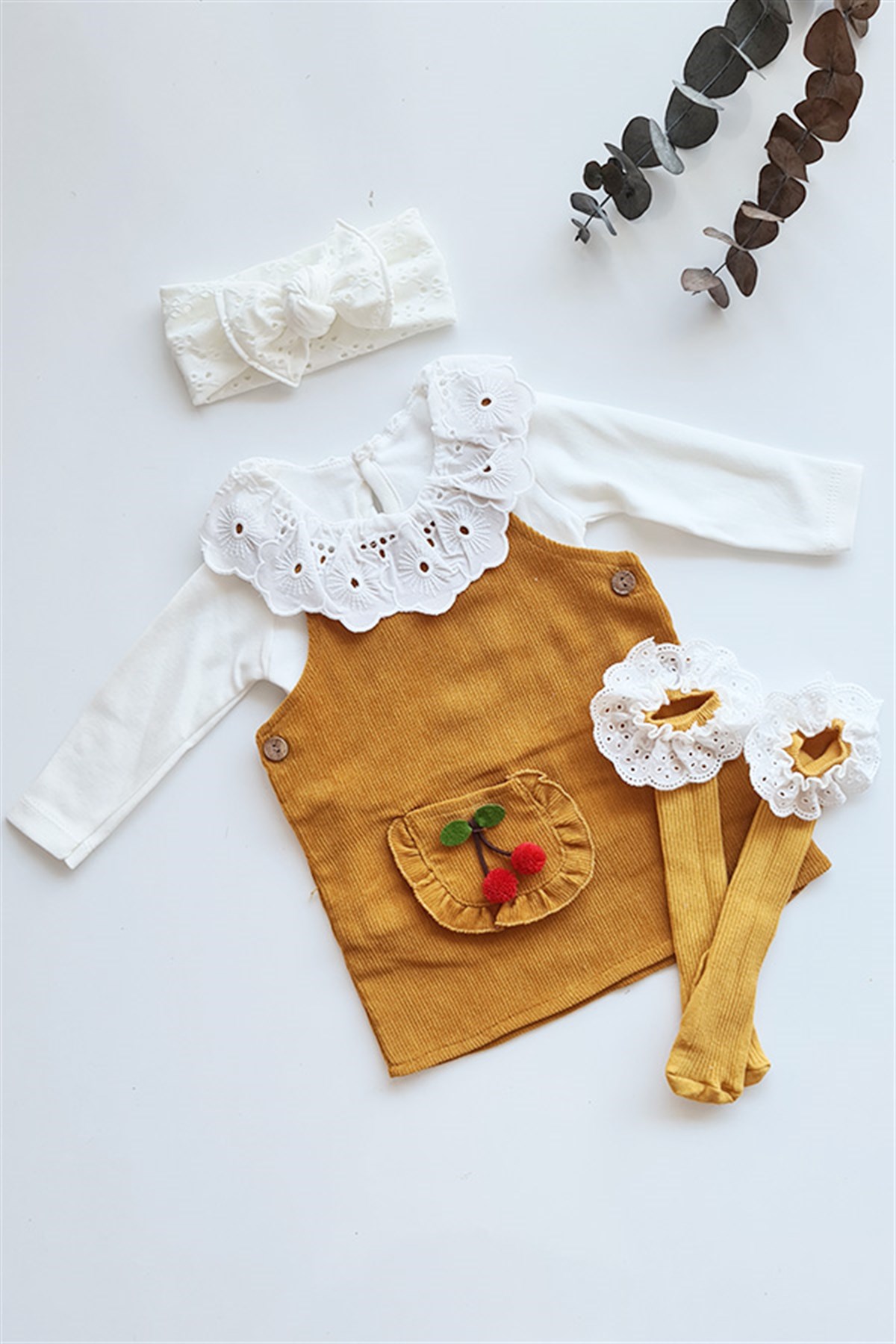 Hardal Renkli Kız Bebek Jile Elbise Özel Set