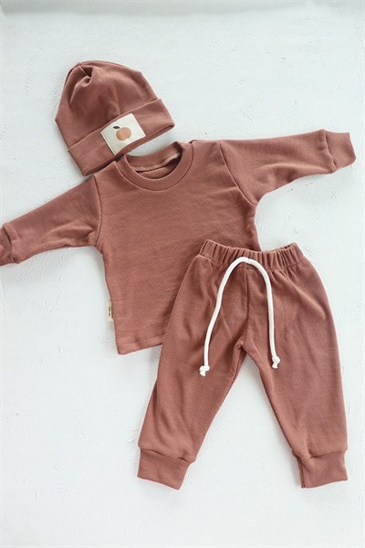 Kahve Renkli Unisex Bebek Bereli Kışlık Eşofman Takımı