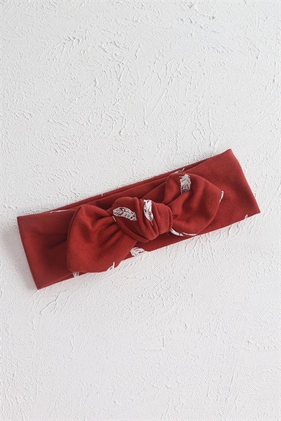 Kiremit Renkli Yaprak Desenli Bebek Tavşan Kulak Bandana