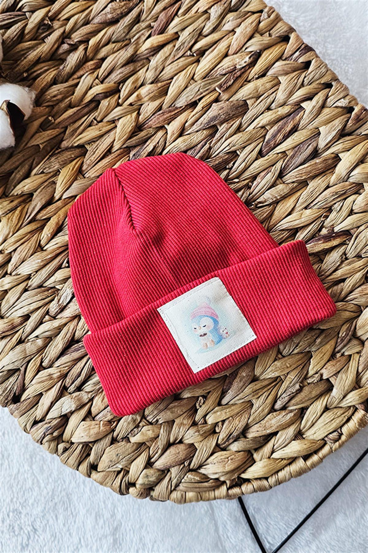 Kırmızı Renkli, %100 Pamuklu Bebek Ribana Bere