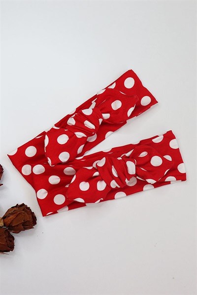 Kırmızı Renkli Büyük Puanlı Tavşan Kulak Bandana
