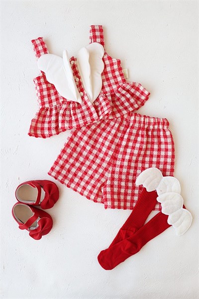 Kırmızı Renkli Melek Kanatlı Bebek Crop Özel Set