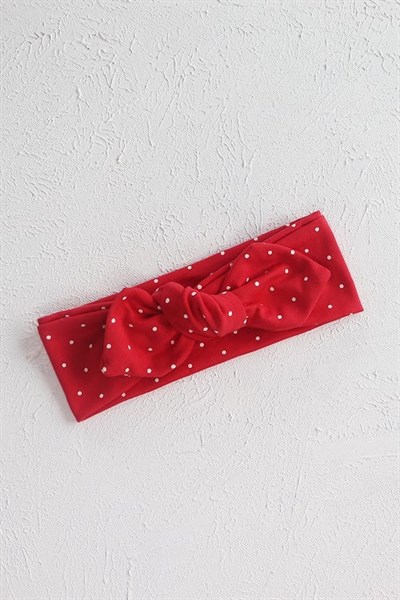 Kırmızı Renkli Puanlı Bebek Tavşan Kulak Bandana