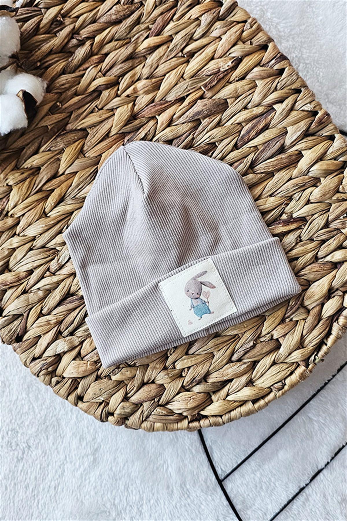 Koyu Bej Renkli, %100 Pamuklu Bebek Ribana Bere