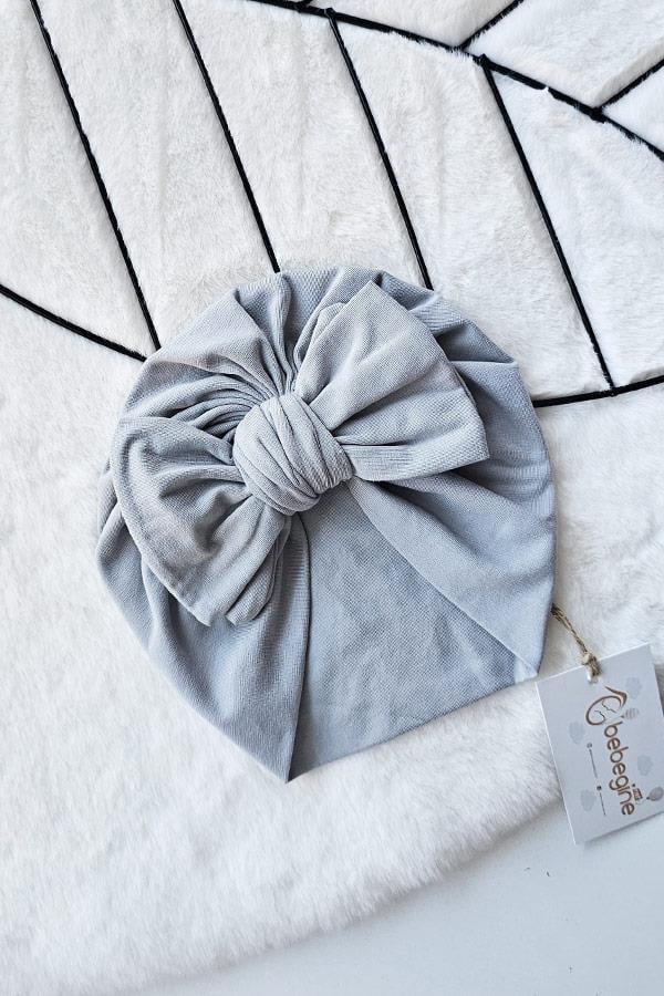 Koyu Gri Renkli Bebek Fiyonk Bone