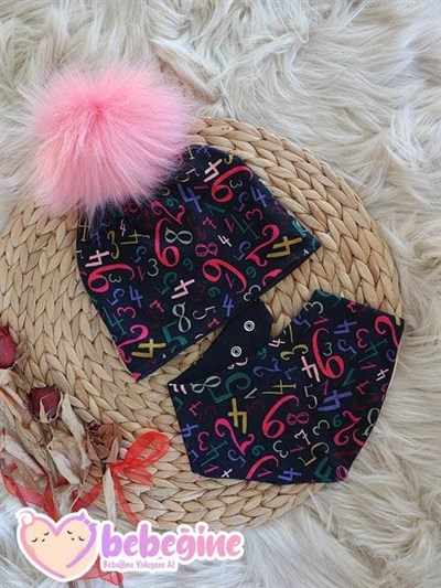 Koyu Lacivert Ponponlu Bebek Penye Bere – Boyunluk Takım