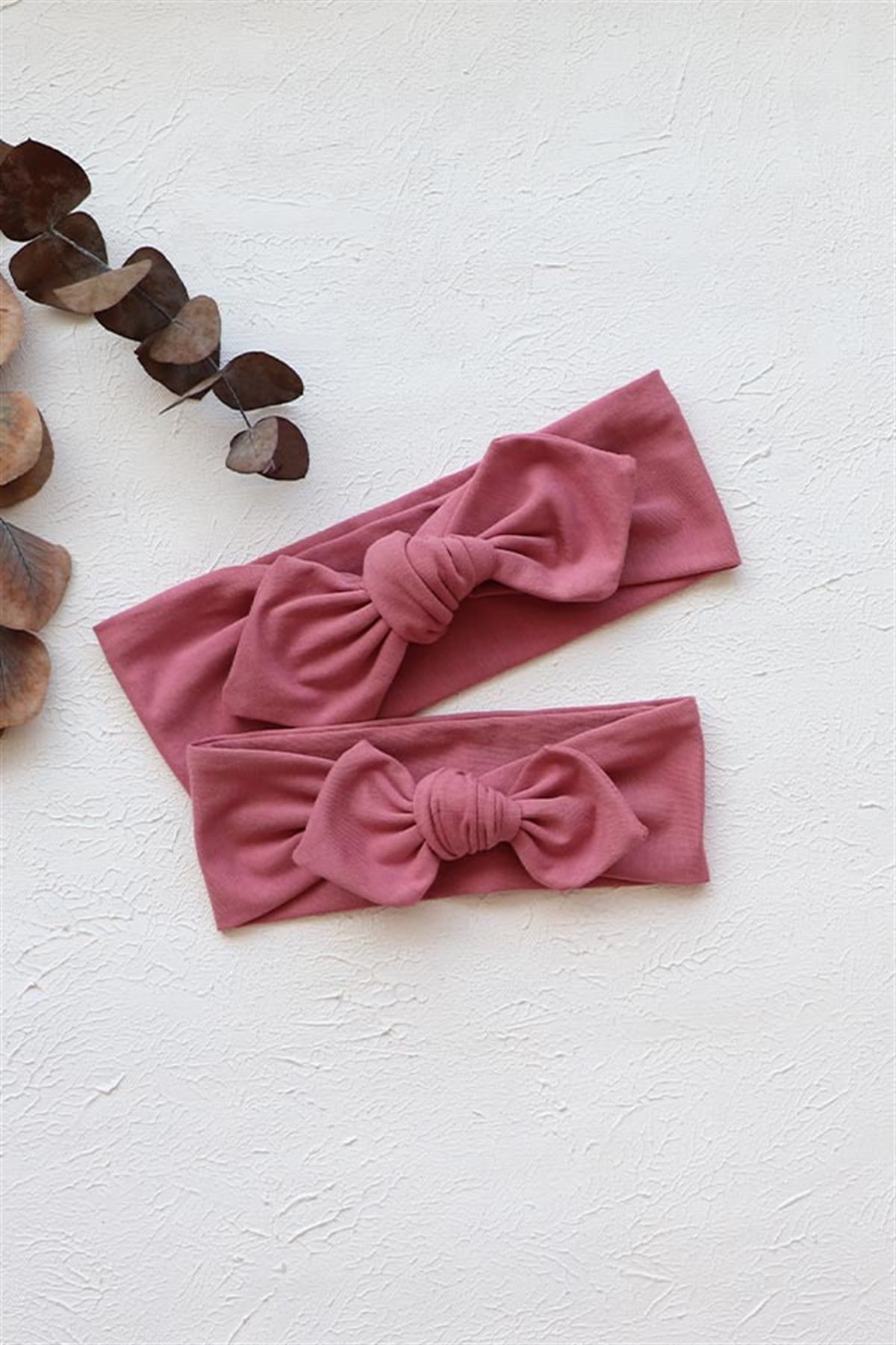 Koyu Pudra Renk Anne-Bebek Tavşan Kulak Bandana