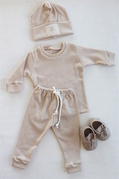 Krem Renkli Bereli Unisex Bebek Kışlık Konsept Takım