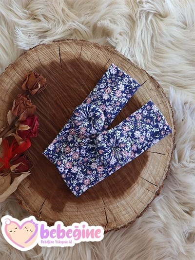 Lacivert Renkli Çiçek Desenli Bebek Donut Bandana