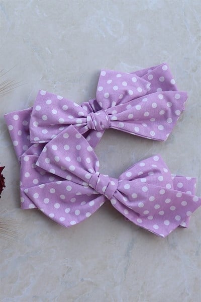 Lila Renkli Beyaz Puanlı Fiyonk Bandana