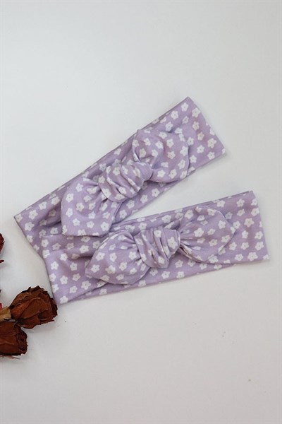 Lila Renkli Papatya Motifli Bebek Tavşan Kulak Bandana