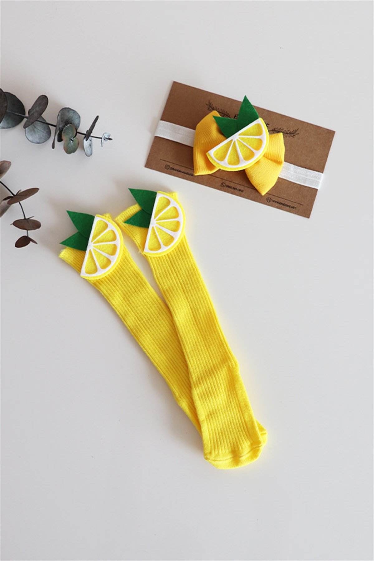 Limon Figürlü Dizaltı Çorap ve Bant Takımı