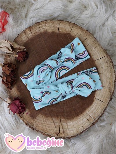 Mint Renkli Gökkuşağı Tavşan Kulak Bandana