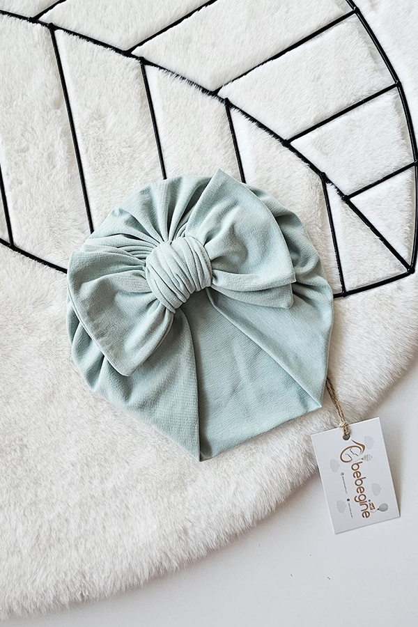 Mint Renkli Kız Bebek Fiyonk Bone