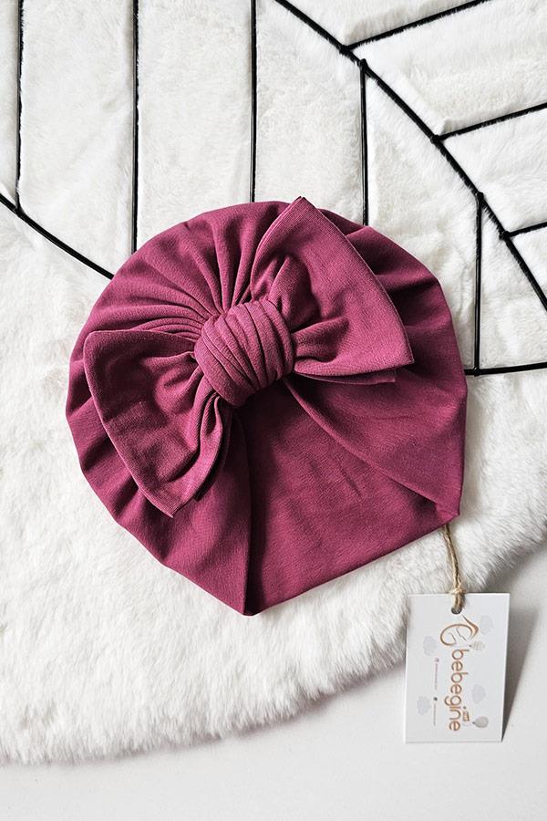 Mürdüm Renkli Kız Bebek Fiyonk Bone