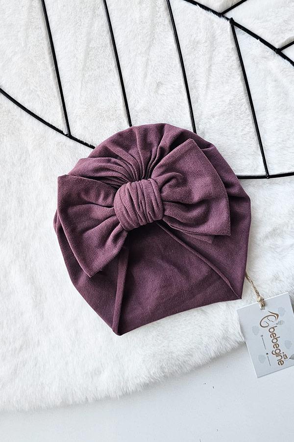 Mürdüm Renkli Kız Bebek Tek Kat Fiyonk Bone