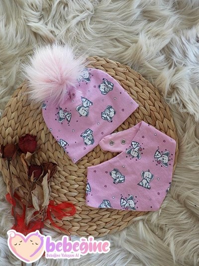 Pembe Ponponlu Bebek Penye Bere – Boyunluk Takım
