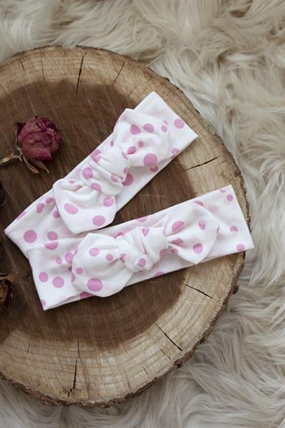 Pembe Puanlı Bebek Tavşan Kulak Bandana