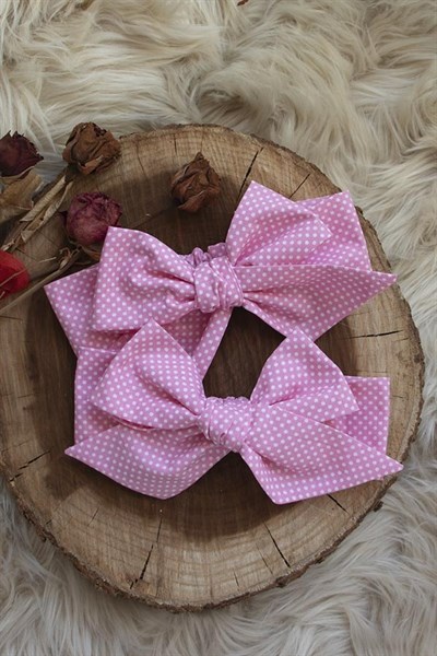 Pembe Renkli Beyaz Puanlı Fiyonk Bandana
