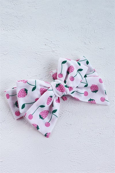 Pembe Renkli Çilek ve Kiraz Motifli Bebek Fiyonk Bandana