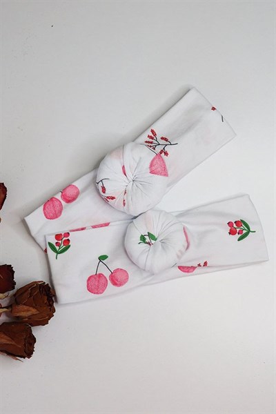 Pembe Renkli Kiraz Motifli Donut Bandana