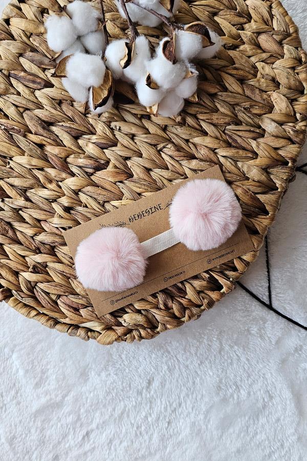 Pembe Renkli Kız Bebek Ponpon Saç Bandı