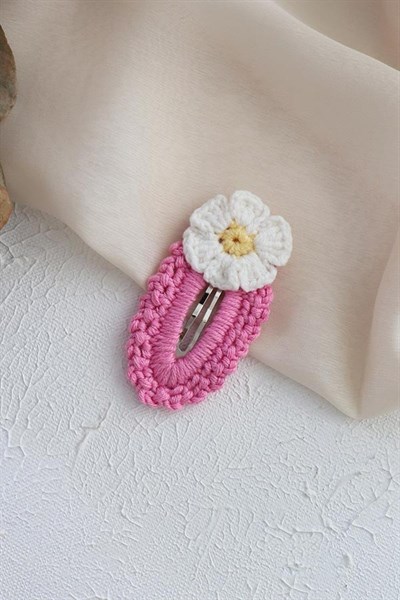 Pembe Renkli Papatya El Örgüsü Çıtçıt Toka