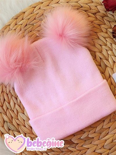 Pembe Renkli Ponponlu Bebek Triko Bere