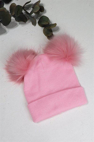 Pembe Renkli Ponponlu Bebek Triko Bere