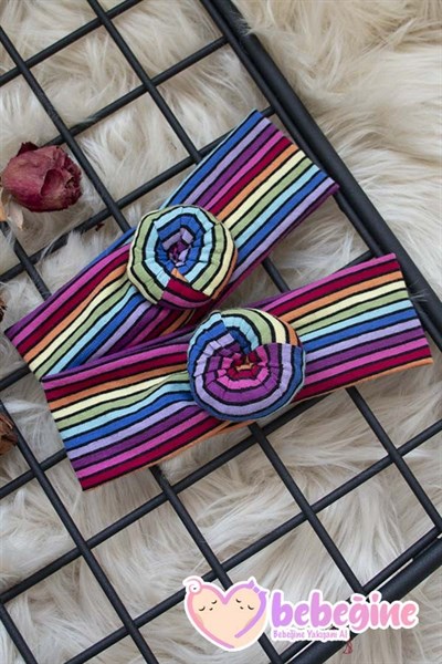 Rengarenk Çizgi Desenli Donut Bandana