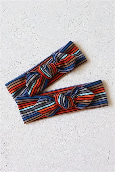 Renkli Çizgi Desenli Bebek Tavşan Kulak Bandana